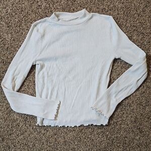 Girl's Ribbed Long Sleeve Top - White
